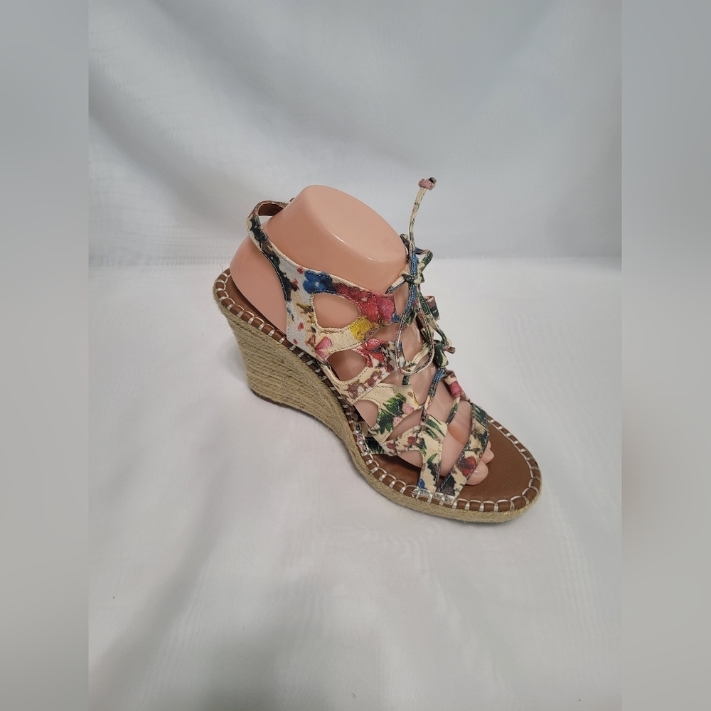 New Sugar Strappy Lace Up High Wedge Espadrille Sandals 9.5